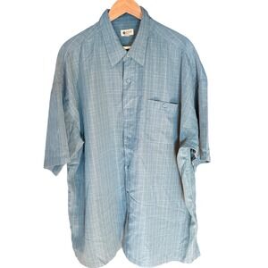 Haggar Clothing Mens 3XL Blue Plaid Short Sleeve Button Down Shirt Pocket
